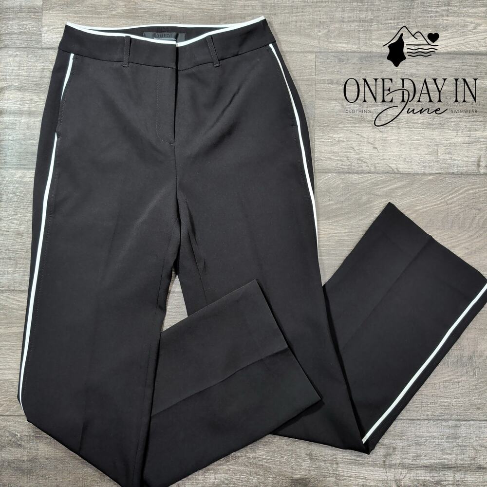 White House Black Market HR Contrast Trouser Pants Black White NWT Size 2